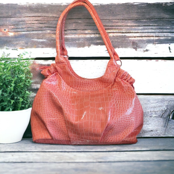 Coral Embossed Vinyl Handbag - Picture 2 of 6